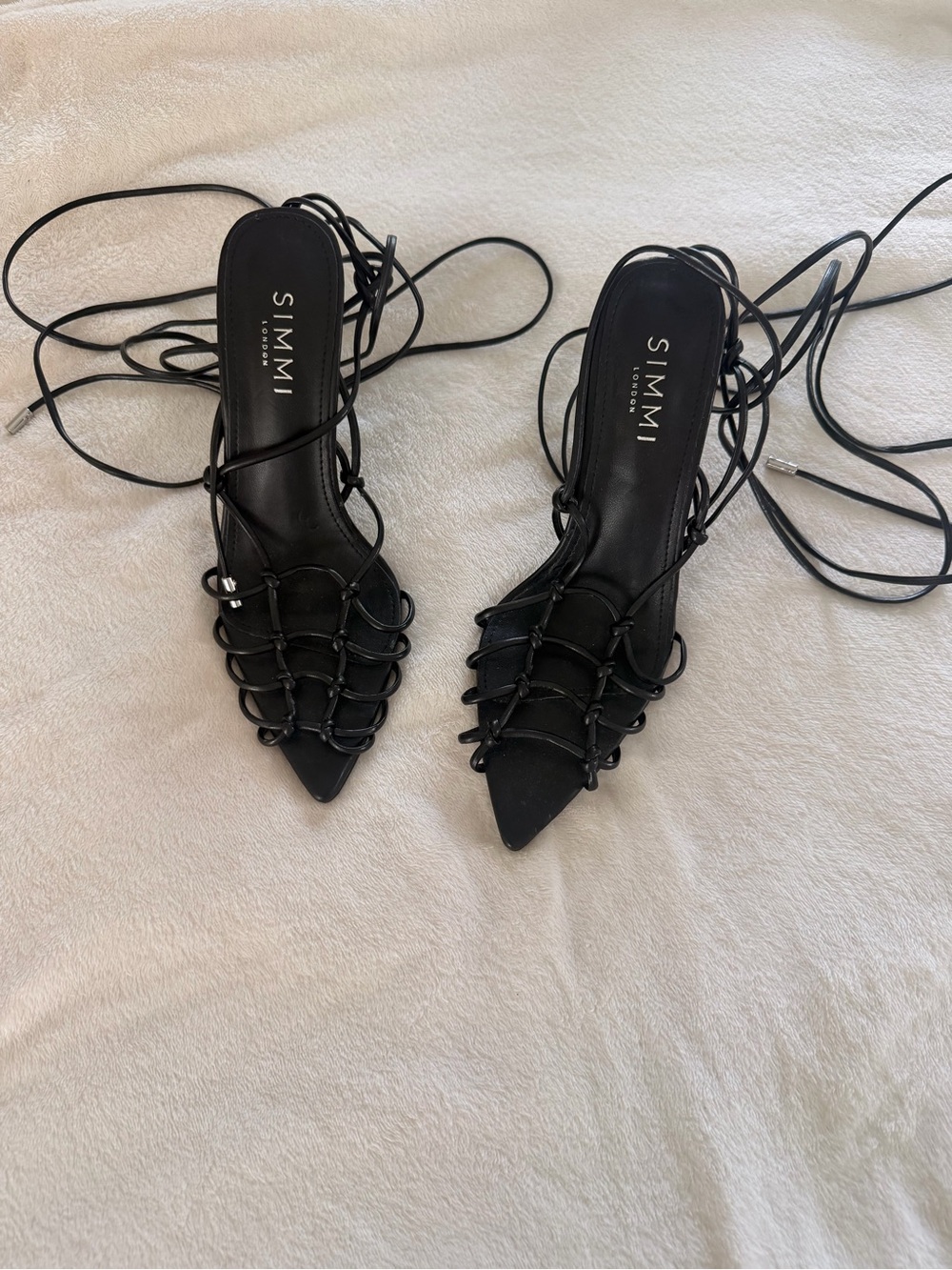 SIMMI London Black Lace-Up Pointed Toe Stiletto Heels
